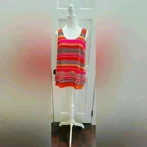 Rose + Olive sleeveless blouse, bright colors, with liner.